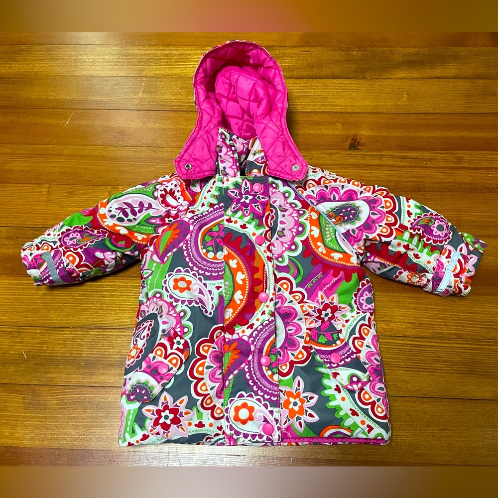 Hanna Andersson Multicolor Kids Puffer Jacket with Pink Hood